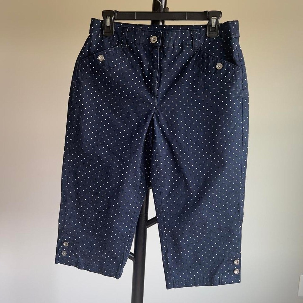 Vintage Karen Scott Navy Polka Dot Tummy Control Capri Pants - 8P